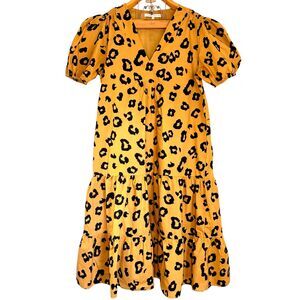 English Factory Anthropologie Animal Print Cotton Puff Sleeve Midi Dress Size: M